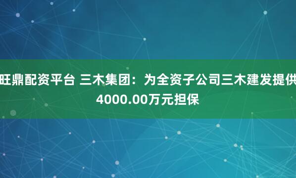 旺鼎配资平台 三木集团：为全资子公司三木建发提供4000.00万元担保